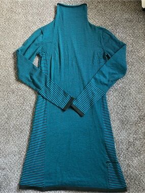 Title Nine Blue Turquoise and Black Turtleneck Sweater Dress Small